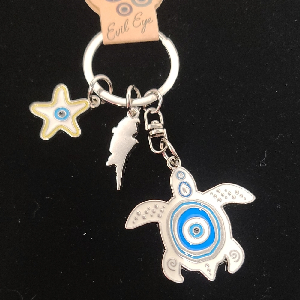 Evil Eye Turtle Star Keychain Purse Charm w Cyprus Island Charm Protection NWT